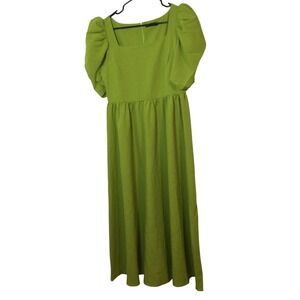 SHEIN Green Midi Dress Puff Sleeve Square Neck‎ Casual Dress size 8-10 (150)